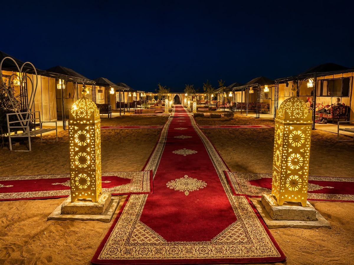 Luxury desert camp at night