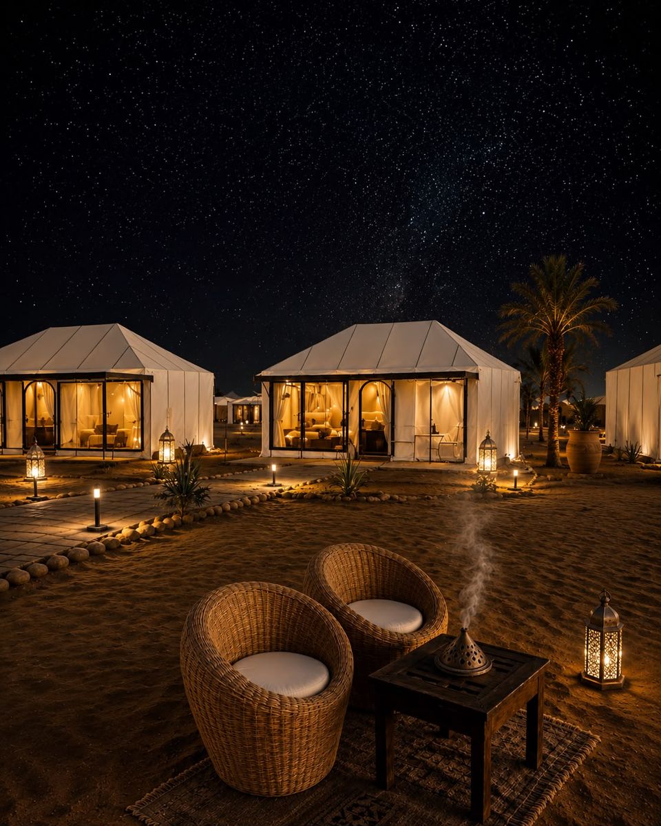 plan your trip to Morocco: our desert camp at night